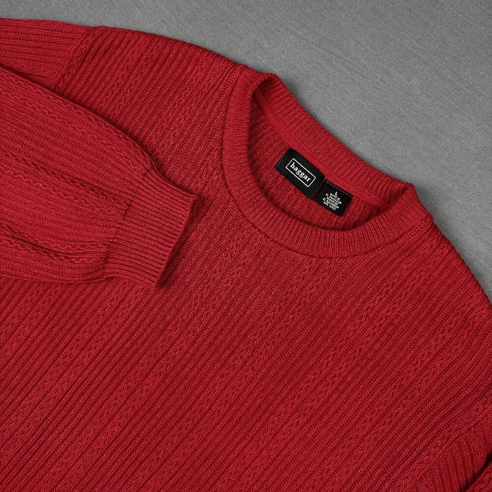 Vintage Hagger Sweater Mens Large Heavyweight Knit Ribbed Red Grandpa Textured
